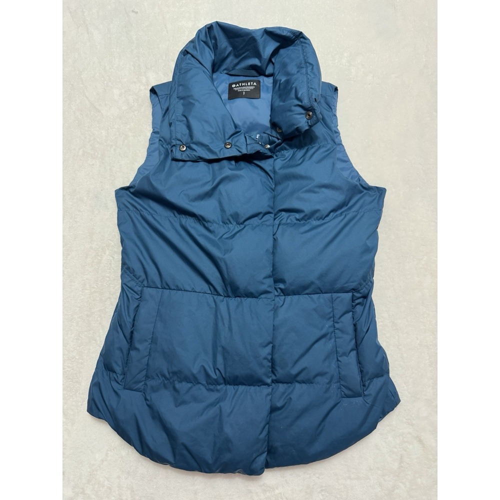Athleta Women's Puffer Vest Teal Blue Down Filled Full Zip Pockets Downtown Sz S